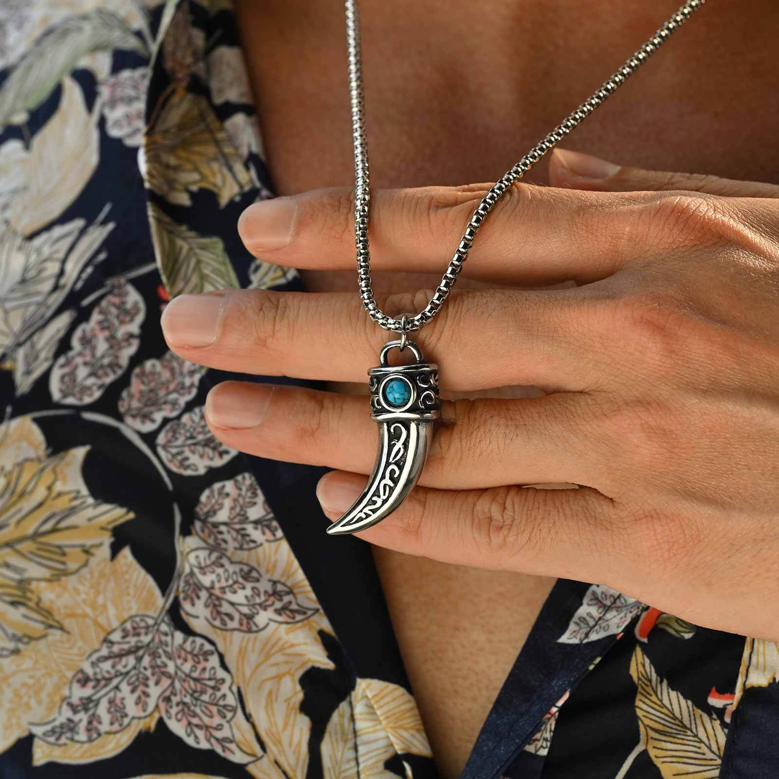 Men Accessories Ethnic - Collier à breloques en corne Vintage