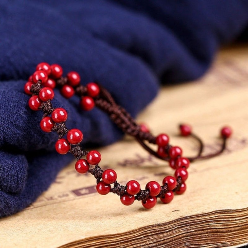 Bead Bracelet Men - Bracelet personnalisé en cinabre rouge naturel,